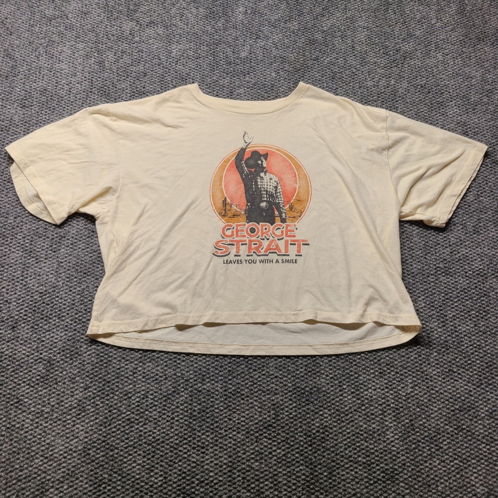 Wrangler George Strait Graphic T-Shirt Womens Medium Cream Cropped Raw Hem Top